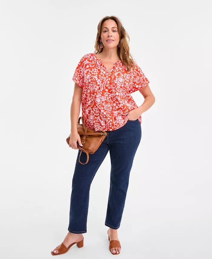 Alfani Style & Co Plus Size Printed Flutter-Sleeve Top Exclusively At Macy's Women's Fashion Shoes & Accessories