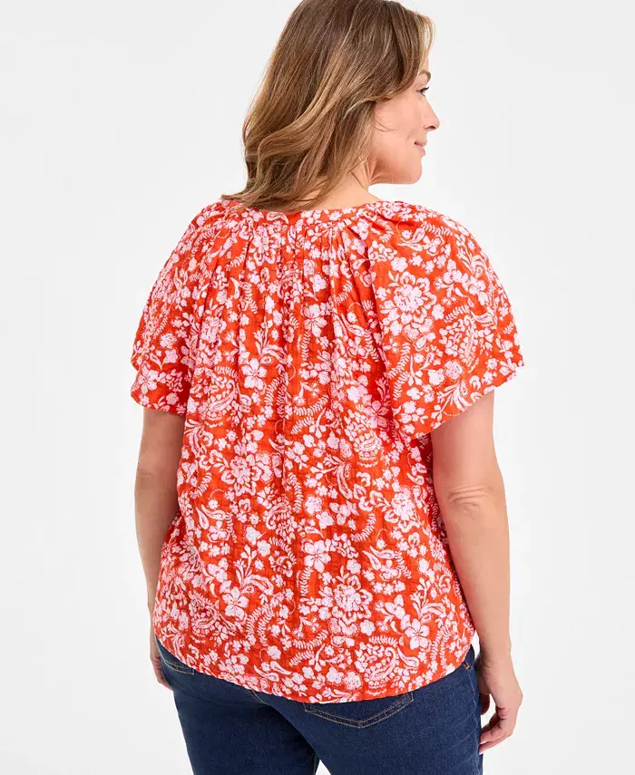 Alfani Style & Co Plus Size Printed Flutter-Sleeve Top Exclusively At Macy's Women's Fashion Shoes & Accessories