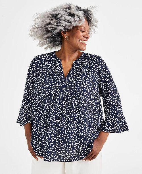 alfani Style & Co Plus Size Printed Pintuck Blouse Exclusively at Macy's Women's Fashion Shoes & Accessories