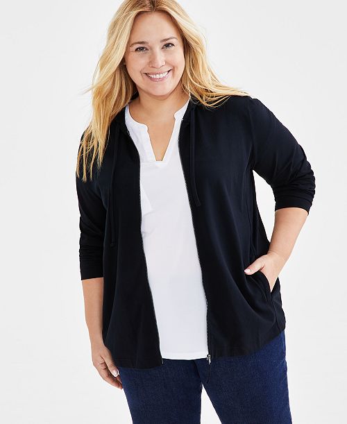 alfani Style & Co Plus Size Zip-Up Hooded Sweatshirt Exclusively at Macy's Women's Fashion Shoes & Accessories