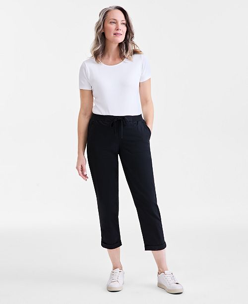 alfani Style & Co Pull-On Cuffed Twill PantsWomen's Pull On Cuffed Pants Regular & Petite Created for Macy's Women's Fashion Shoes & Accessories