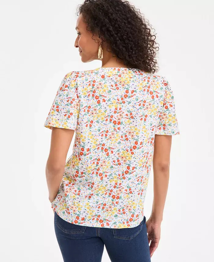 Alfani Style & Co Style& Co Women's Printed Square-Neck Flutter-Sleeve Top Exclusively At Macy's Women's Fashion Shoes & Accessories