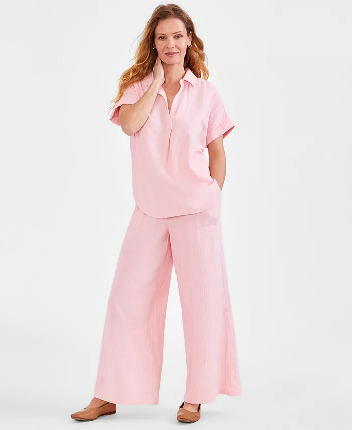 Alfani Style & Co Women's Camp Shirt & Gauze Pants Created For Macy's Women's Fashion Shoes & Accessories