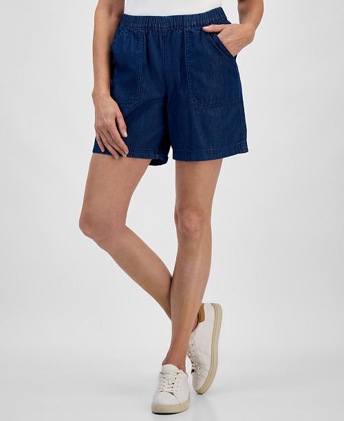 alfani Style & Co Women's Chambray Mid Rise Pull-On Shorts Exclusively at Macy's Women's Fashion Shoes & Accessories