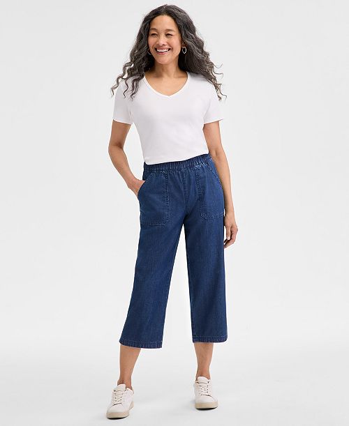 alfani Style & Co Women's Chambray Pull-On Capri Pants Exclusively at Macy's Women's Fashion Shoes & Accessories
