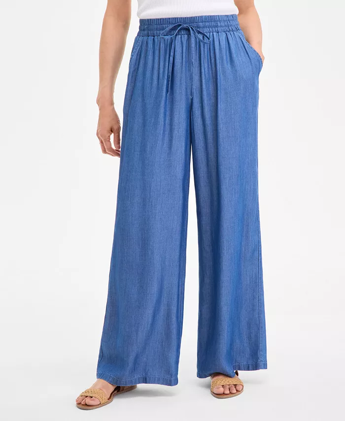 Alfani Style & Co Women's Chambray Wide-Leg Pants Exclusively At Macy's Women's Fashion Shoes & Accessories