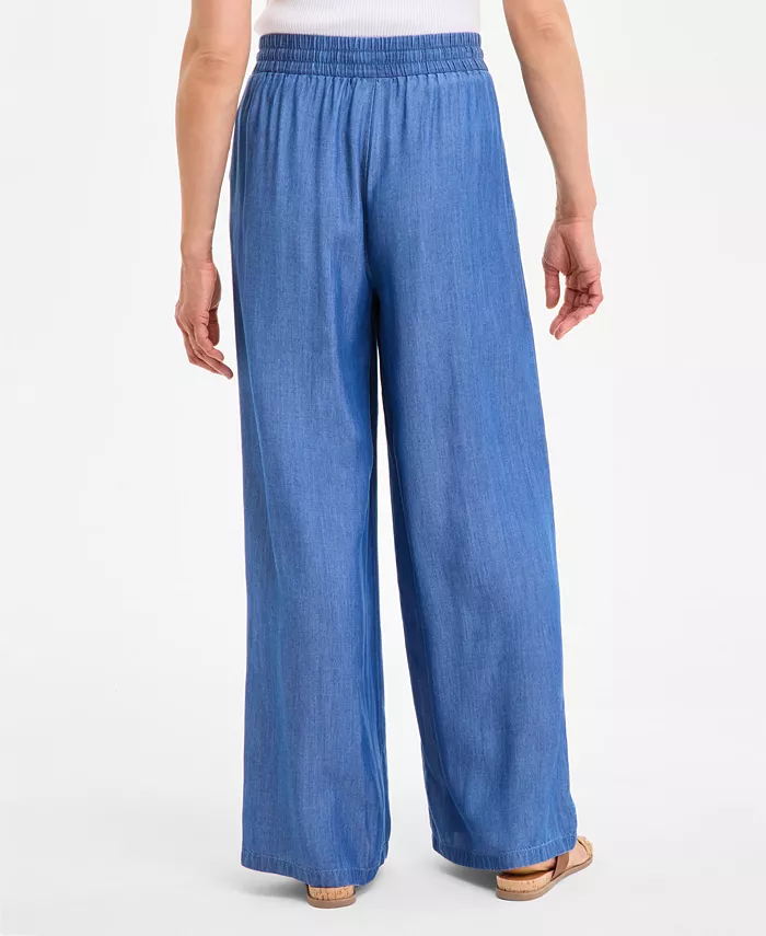 Alfani Style & Co Women's Chambray Wide-Leg Pants Exclusively At Macy's Women's Fashion Shoes & Accessories