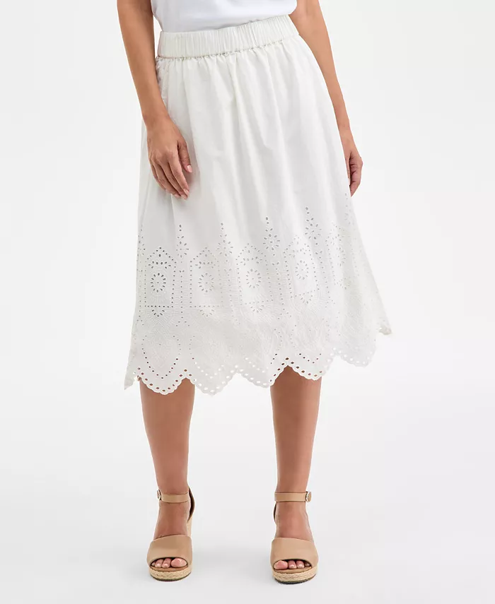 Alfani Style & Co Women's Cotton Eyelet-Embroidered Midi Skirt Exclusively At Macy's Women's Fashion Shoes & Accessories
