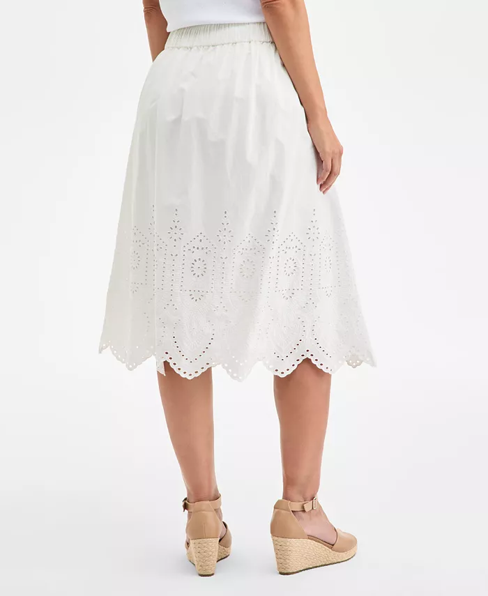 Alfani Style & Co Women's Cotton Eyelet-Embroidered Midi Skirt Exclusively At Macy's Women's Fashion Shoes & Accessories