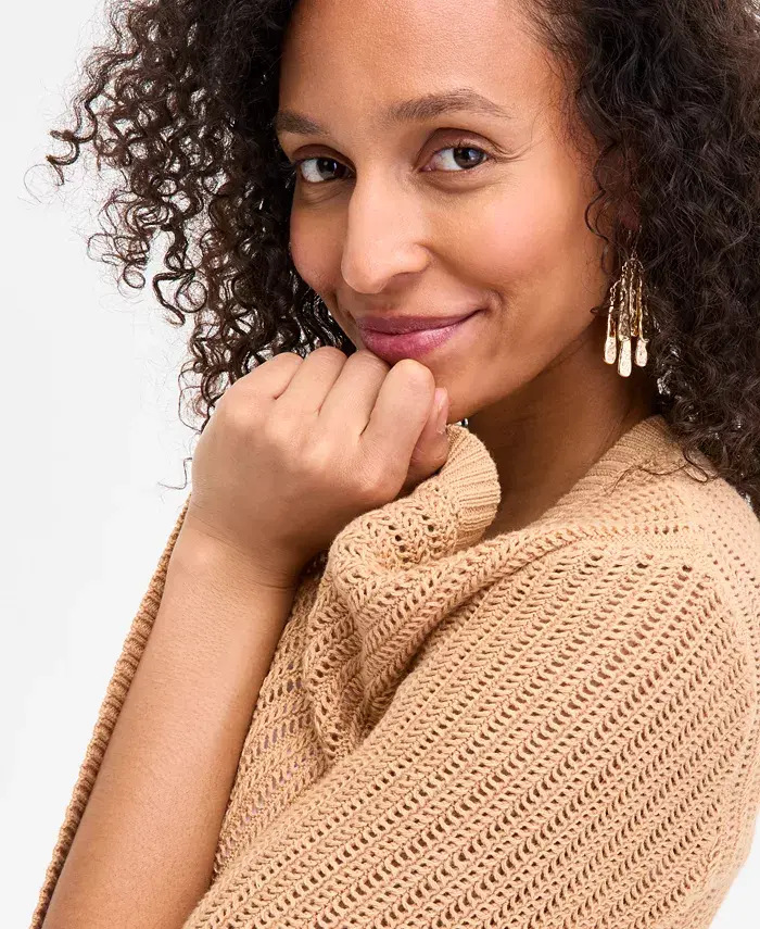 Alfani Style & Co Women's Cotton Open-Front Elbow-Sleeve Cardigan Exclusively At Macy's Women's Fashion Shoes & Accessories