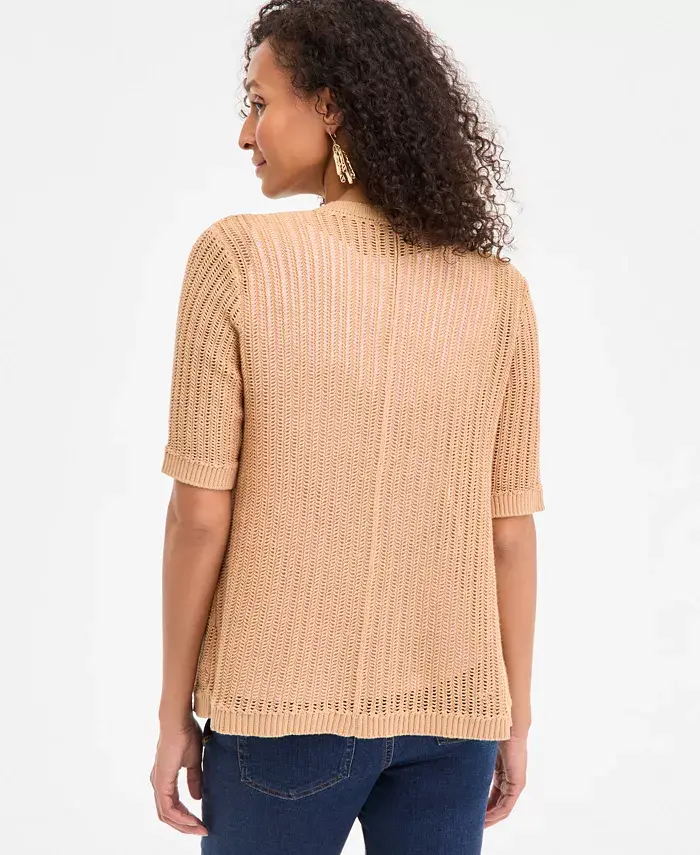 Alfani Style & Co Women's Cotton Open-Front Elbow-Sleeve Cardigan Exclusively At Macy's Women's Fashion Shoes & Accessories