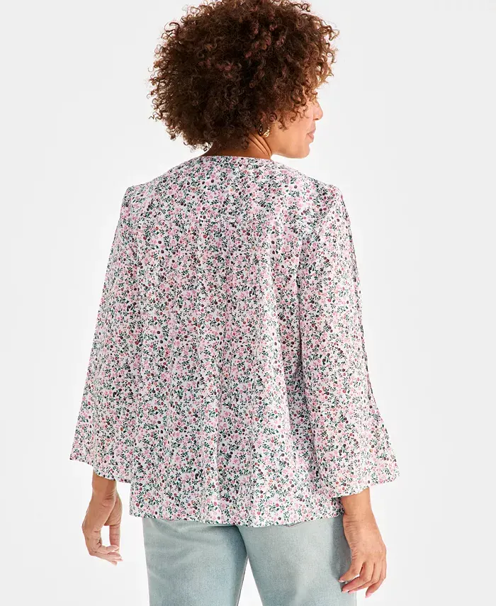 Alfani Style & Co Women's Cotton Printed 3/4-Sleeve Blouse Exclusively At Macy's Women's Fashion Shoes & Accessories