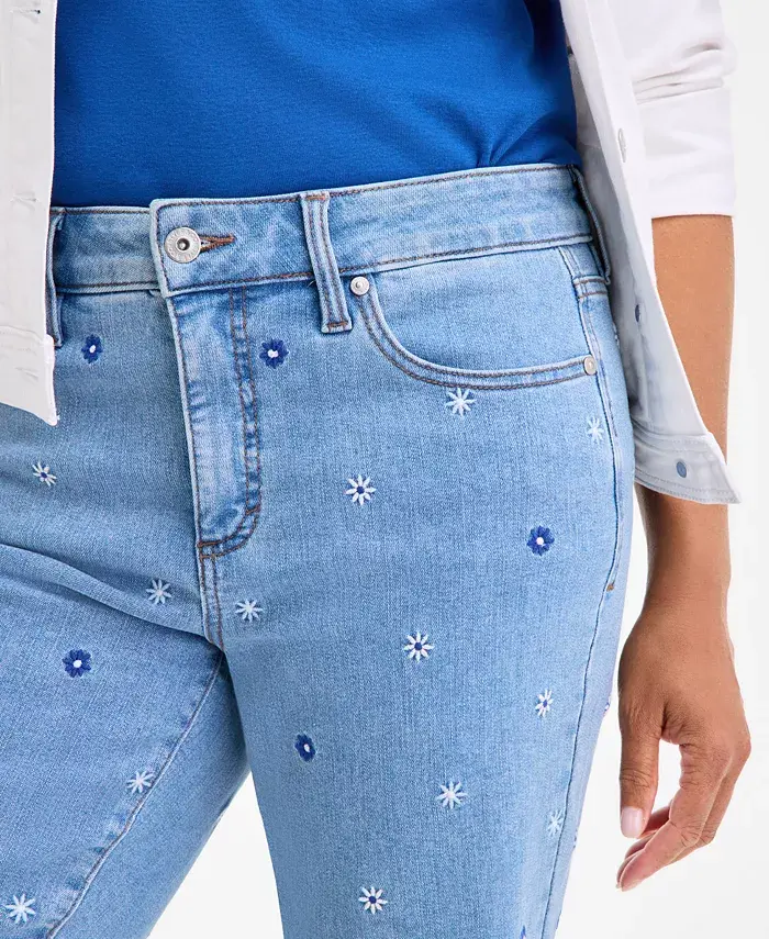 Alfani Style & Co Women's Embroidered Mid-Rise Denim Bermuda Shorts Exclusively At Macy's Women's Fashion Shoes & Accessories