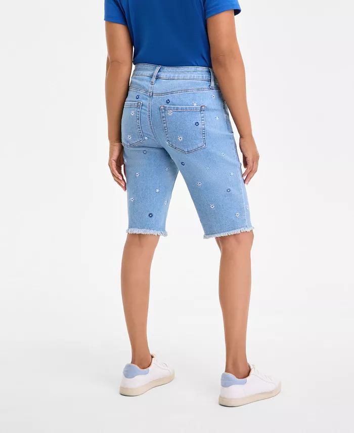 Alfani Style & Co Women's Embroidered Mid-Rise Denim Bermuda Shorts Exclusively At Macy's Women's Fashion Shoes & Accessories