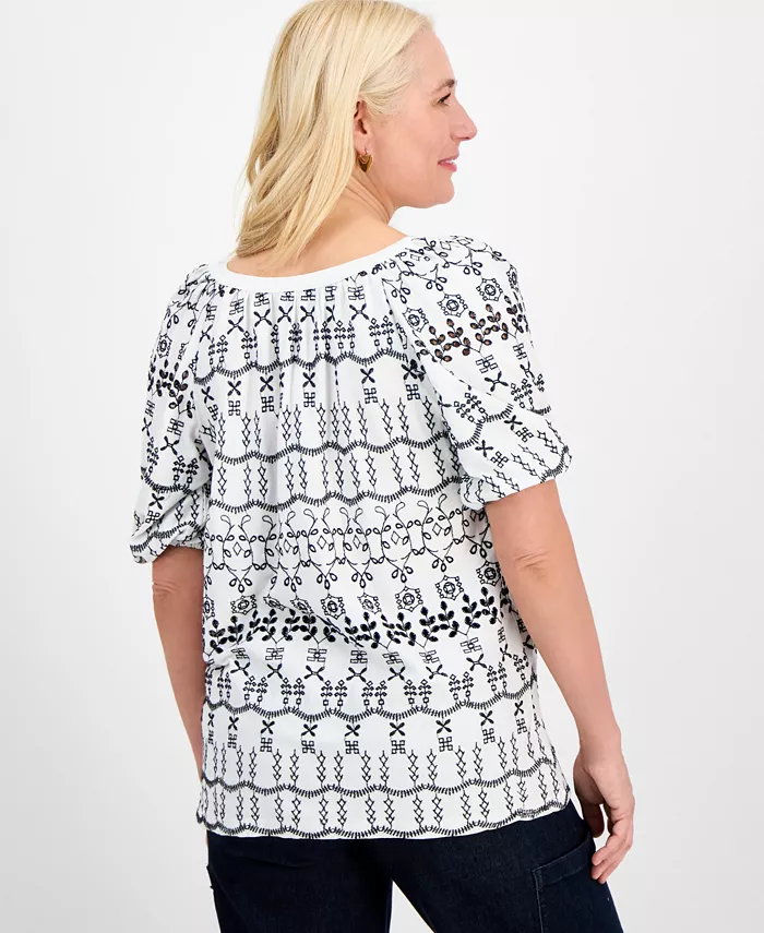 Alfani Style & Co Women's Eyelet Split-Neck Blouse Exclusively At Macy's Women's Fashion Shoes & Accessories