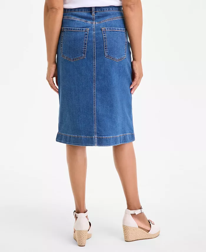 Alfani Style & Co Women's High Stretch Denim Midi Skirt Exclusively At Macy's Women's Fashion Shoes & Accessories