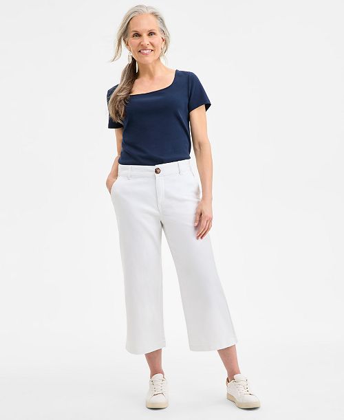 alfani Style & Co Women's High Stretch Mid-Rise Wide-Leg Crop Pants Exclusively at Macy's Women's Fashion Shoes & Accessories