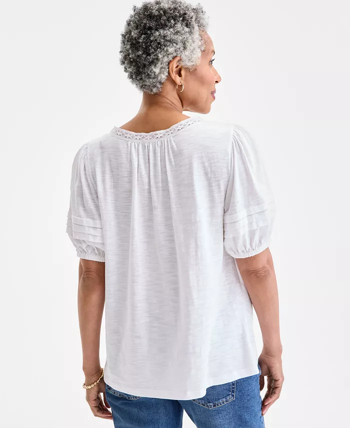 Alfani Style & Co Women's Lace-Trim V-Neck Top Exclusively At Macy's Women's Fashion Shoes & Accessories