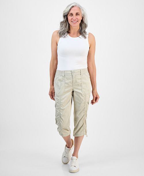 alfani Style & Co Women's Mid-Rise Cargo Capri Pants Regular & Petite Exclusively at Macy's Women's Fashion Shoes & Accessories