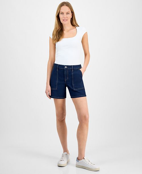 alfani Style & Co Women's Mid-Rise Denim Utility Shorts Exclusively at Macy's Women's Fashion Shoes & Accessories
