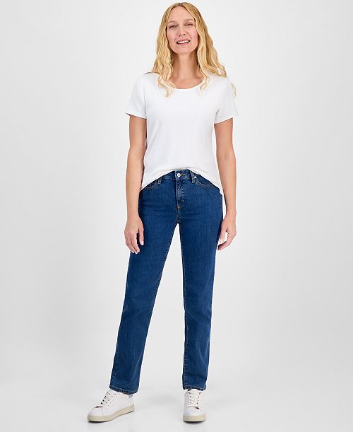 alfani Style & Co Women's Mid-Rise Straight-Leg Denim Jeans Exclusively at Macy's Women's Fashion Shoes & Accessories