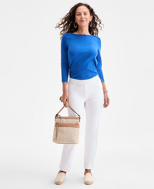 alfani Style & Co Women's Mid-Rise Straight Pull-On Jeans Exclusively at Macy's Women's Fashion Shoes & Accessories