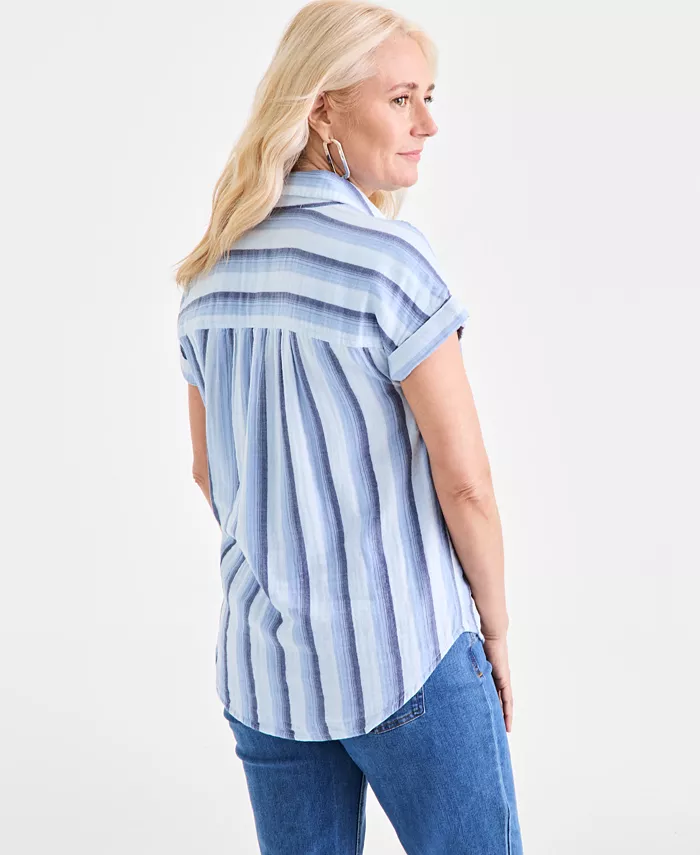 Alfani Style & Co Women's Printed Cotton Gauze Camp Shirt Exclusively At Macy's Women's Fashion Shoes & Accessories