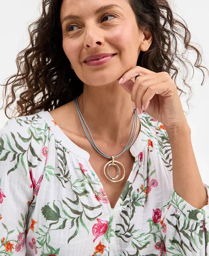 Alfani Style & Co Women's Printed Cotton Gauze Split-Neck Blouse Exclusively At Macy's Women's Fashion Shoes & Accessories