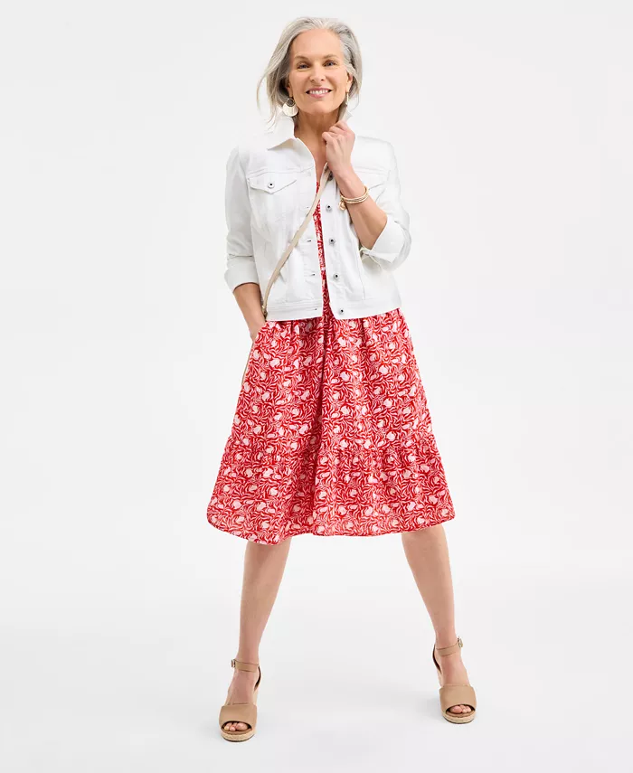 Alfani Style & Co Women's Printed Cotton Gauze V-Neck Midi Dress Exclusively At Macy's Women's Fashion Shoes & Accessories