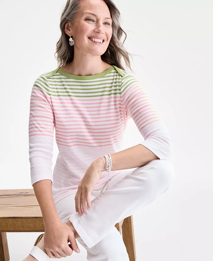 Alfani Style & Co Women's Printed Pima Cotton 3/4-Sleeve Top Exclusively At Macy's Women's Fashion Shoes & Accessories