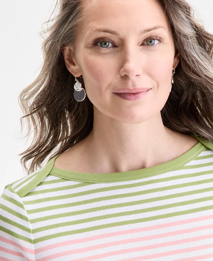 Alfani Style & Co Women's Printed Pima Cotton 3/4-Sleeve Top Exclusively At Macy's Women's Fashion Shoes & Accessories