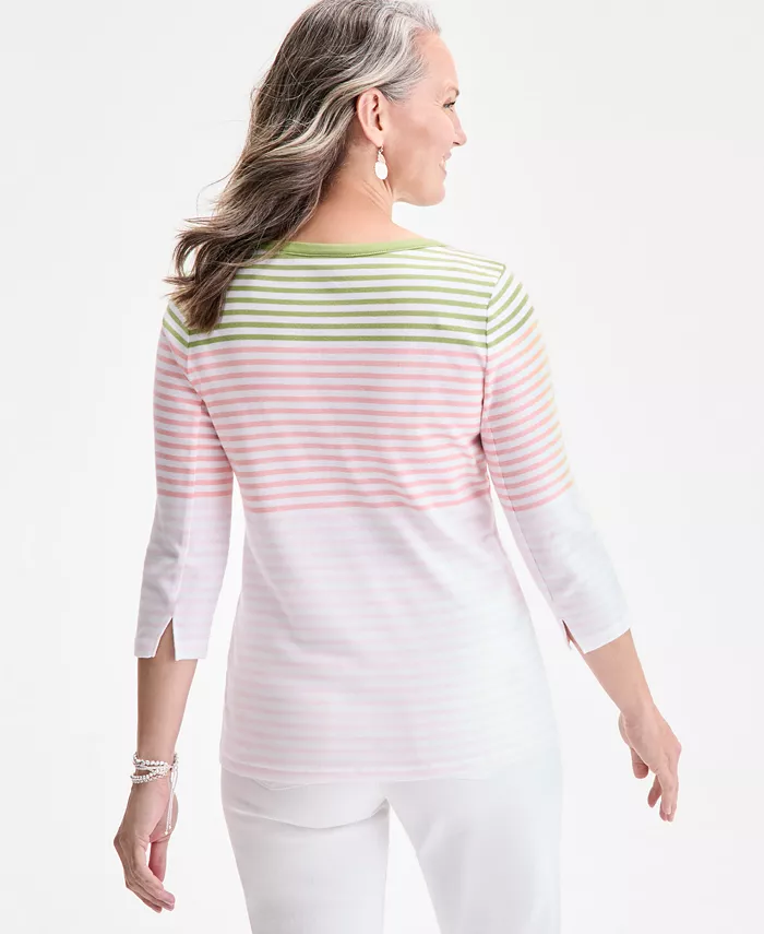Alfani Style & Co Women's Printed Pima Cotton 3/4-Sleeve Top Exclusively At Macy's Women's Fashion Shoes & Accessories
