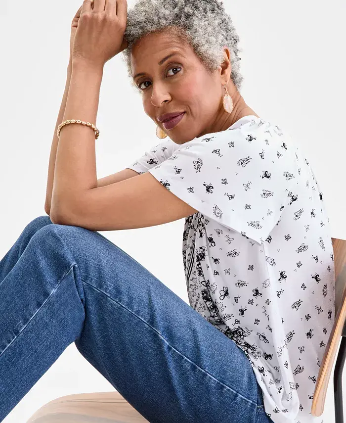 Alfani Style & Co Women's Printed Scoop-Neck Top Exclusively At Macy's Women's Fashion Shoes & Accessories