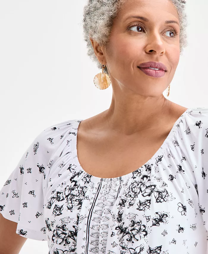 Alfani Style & Co Women's Printed Scoop-Neck Top Exclusively At Macy's Women's Fashion Shoes & Accessories