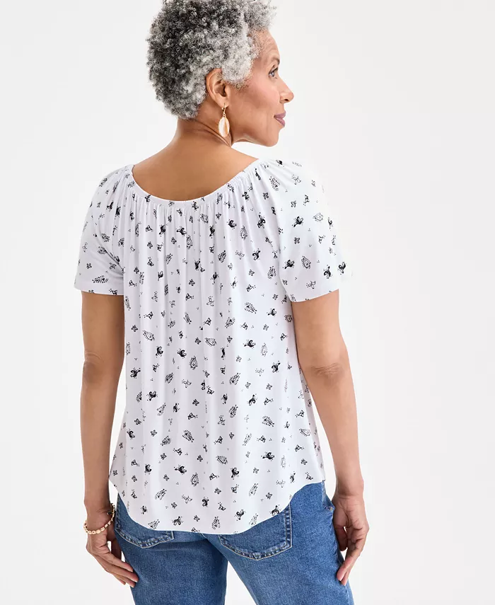 Alfani Style & Co Women's Printed Scoop-Neck Top Exclusively At Macy's Women's Fashion Shoes & Accessories