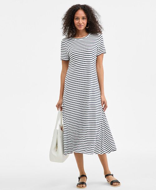 alfani Style & Co Women's Printed Short-Sleeve Knit Midi Dress Exclusively at Macy's Women's Fashion Shoes & Accessories