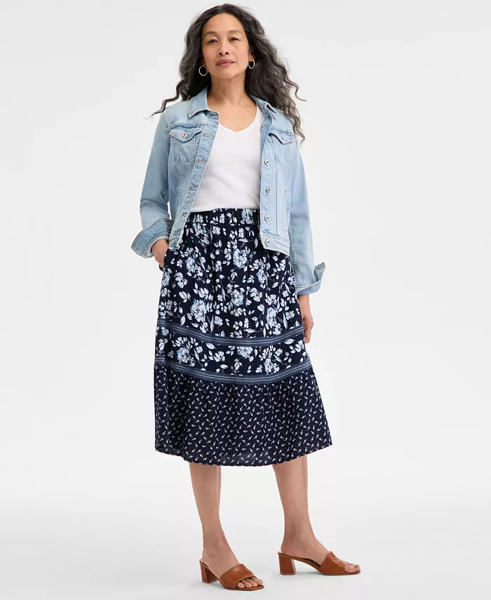 Alfani Style & Co Women's Printed Tiered Skirt Exclusively At Macy's Women's Fashion Shoes & Accessories