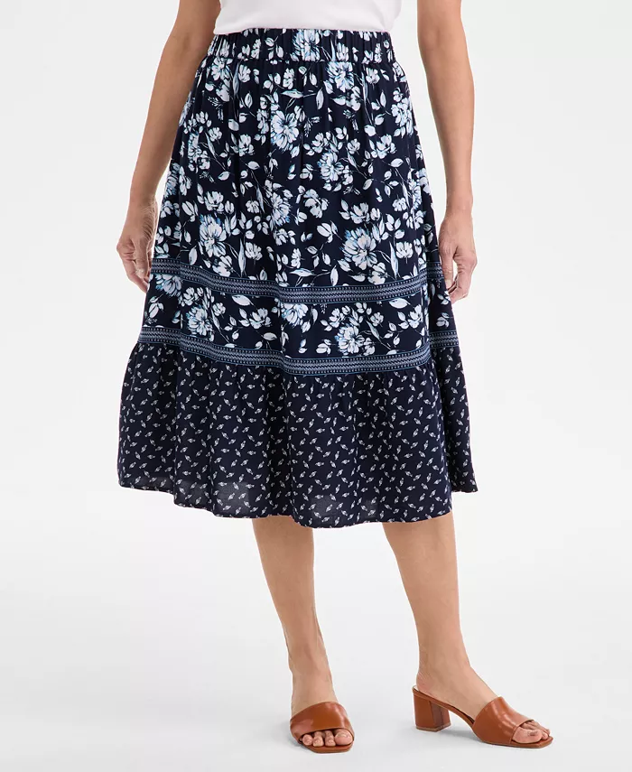 Alfani Style & Co Women's Printed Tiered Skirt Exclusively At Macy's Women's Fashion Shoes & Accessories