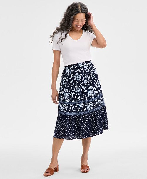 alfani Style & Co Women's Printed Tiered Skirt Exclusively at Macy's Women's Fashion Shoes & Accessories
