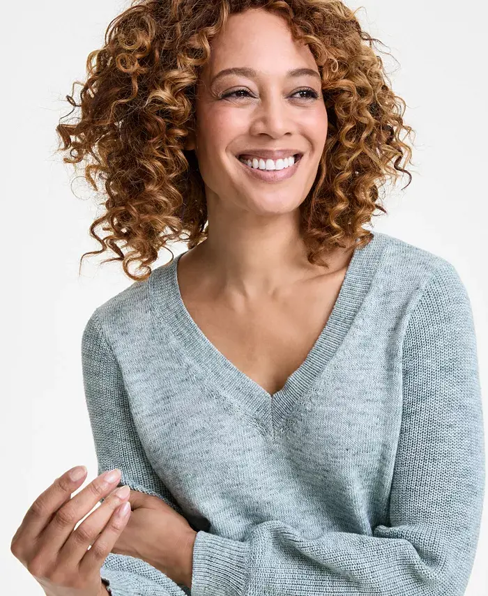 Alfani Style & Co Women's Space-Dyed V-Neck Sweater Created For Macy's Women's Fashion Shoes & Accessories