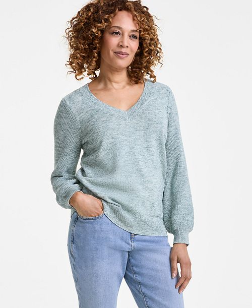 alfani Style & Co Women's Space-Dyed V-Neck Sweater Created for Macy's Women's Fashion Shoes & Accessories