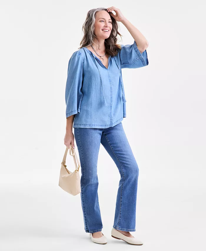 Alfani Style & Co Women's Split-Neck 3/4-Sleeve Top Exclusively At Macy's Women's Fashion Shoes & Accessories
