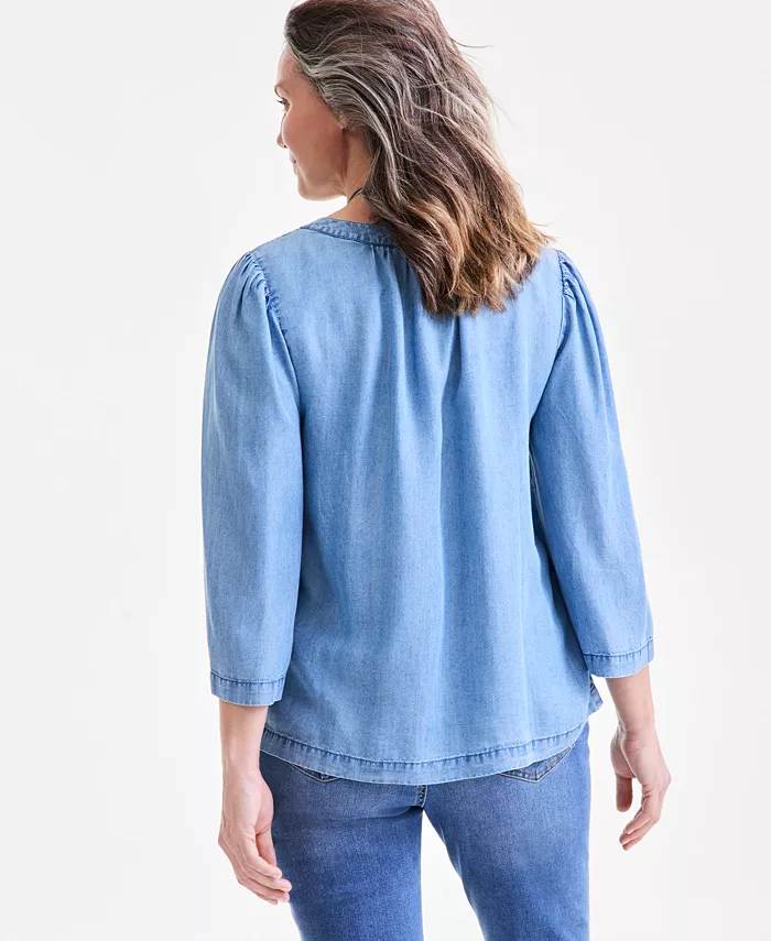 Alfani Style & Co Women's Split-Neck 3/4-Sleeve Top Exclusively At Macy's Women's Fashion Shoes & Accessories