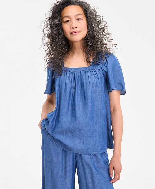 alfani Style & Co Women's Square-Neck Top Exclusively at Macy's Women's Fashion Shoes & Accessories