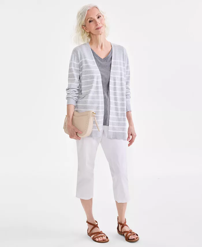 Alfani Style & Co Women's Striped Open-Front Long-Sleeve Cardigan Exclusively At Macy's Women's Fashion Shoes & Accessories