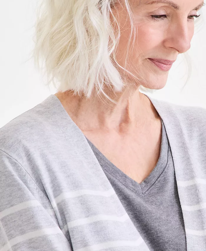 Alfani Style & Co Women's Striped Open-Front Long-Sleeve Cardigan Exclusively At Macy's Women's Fashion Shoes & Accessories