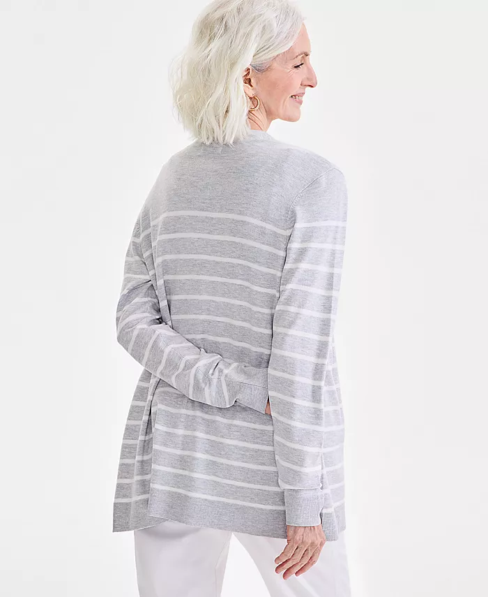 Alfani Style & Co Women's Striped Open-Front Long-Sleeve Cardigan Exclusively At Macy's Women's Fashion Shoes & Accessories