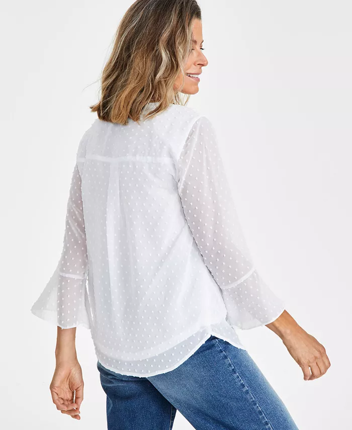 Alfani Style & Co Women's Textured Pintuck Ruffle Sleeve Top Regular & Petite Created For Macy's Women's Fashion Shoes & Accessories