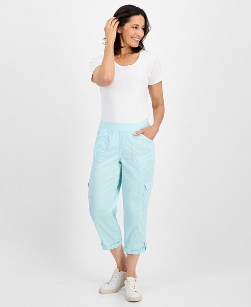 alfani Style & Co Women's Twill Cuffed Pull-On Cargo Capri Pants Created for Macy's Women's Fashion Shoes & Accessories