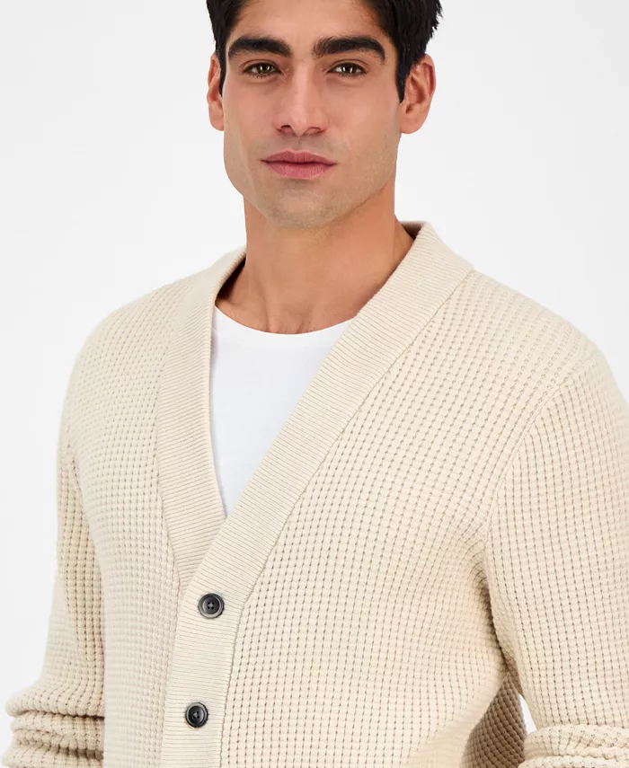 Alfani Sun + Stone Men's Long Sleeve Waffle Knit Cardigan Sweater Exclusively At Macy's Men's Fashion & Accessories